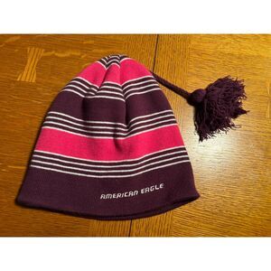 American Eagle Outfitters Ski Cap with Tassel NWOT Striped Cotton Blend